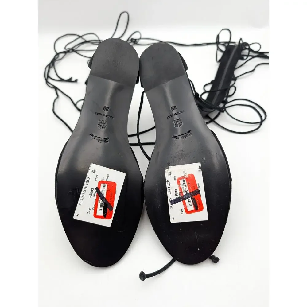 Longchamp Ghillie Gladiator Suede Lace-Up Sandals Women's Black Size US8 EU39